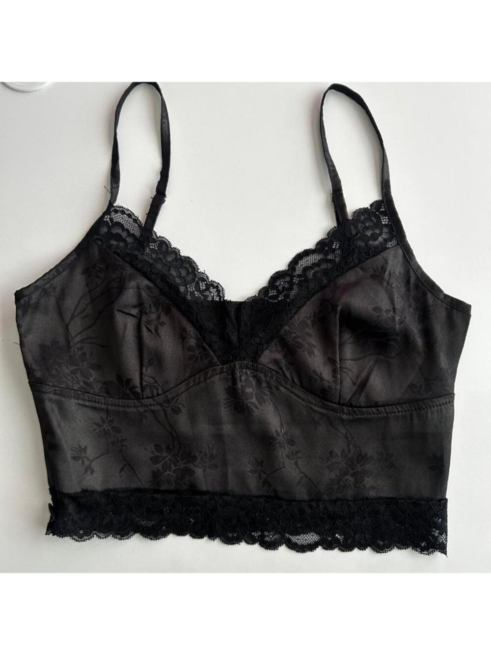 Black lace cami top with floral embroidery #goth #grunge